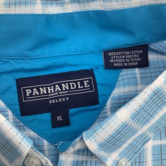 Panhandle Select Mens Long Sleeve Button‎ Up Shirt Blue Check Size  XL - Picture 5 of 6